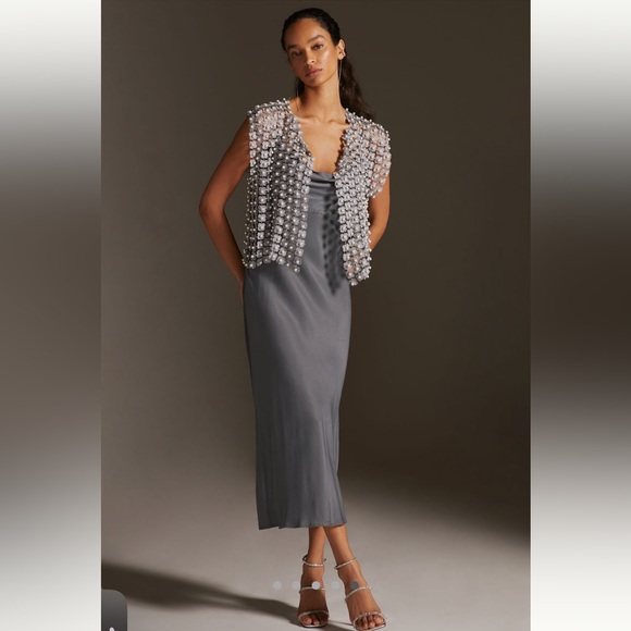 🍀SUPER RARE🍀 Anthropologie NWT Floral Beaded Cape Pearl Mesh Vest Cape ALL. - Picture 7 of 15